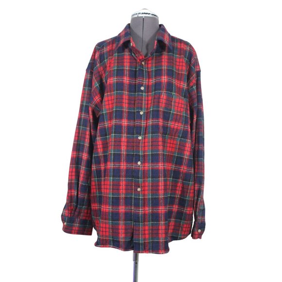 Pendleton Lodge men's red‎ tartan plaid wool button front shirt XXL - Picture 1 of 13